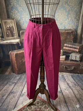 VTG Principles High Waisted Pleated Trousers Burgundy Worsted Wool Blend NWT 10